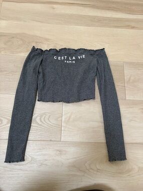 Off-Shoulder Ribbed Crop Top - Gray